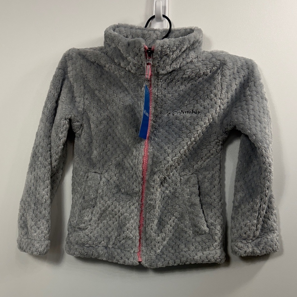 Columbia  Youth Gray with pink zipper fleece jacket size XXS.Girls size 4/5.NWT